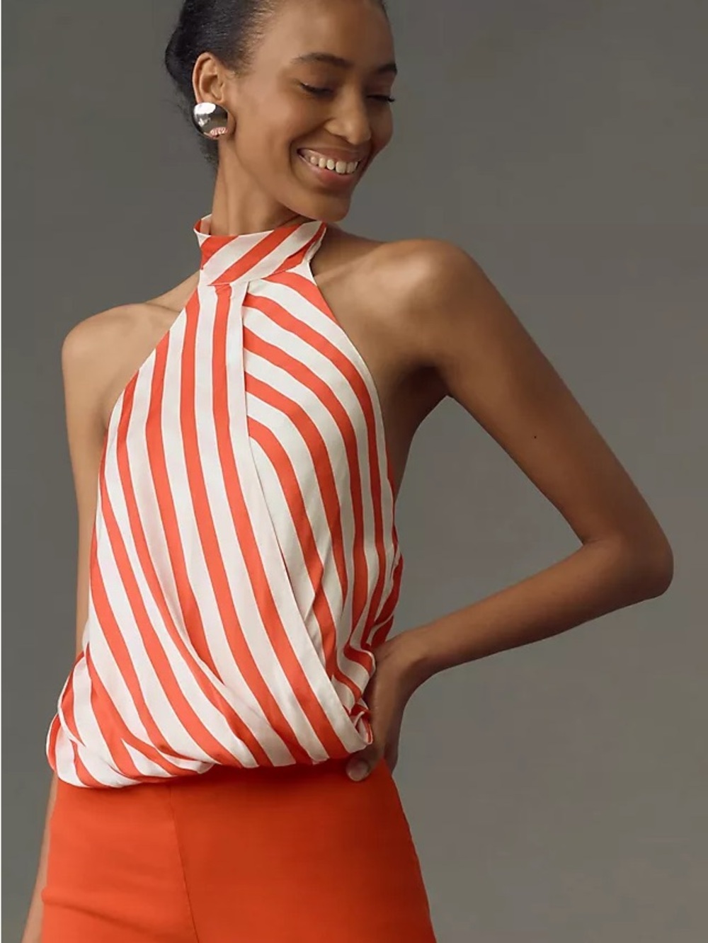 Anthropologie Coral and White Striped Halter Camisole